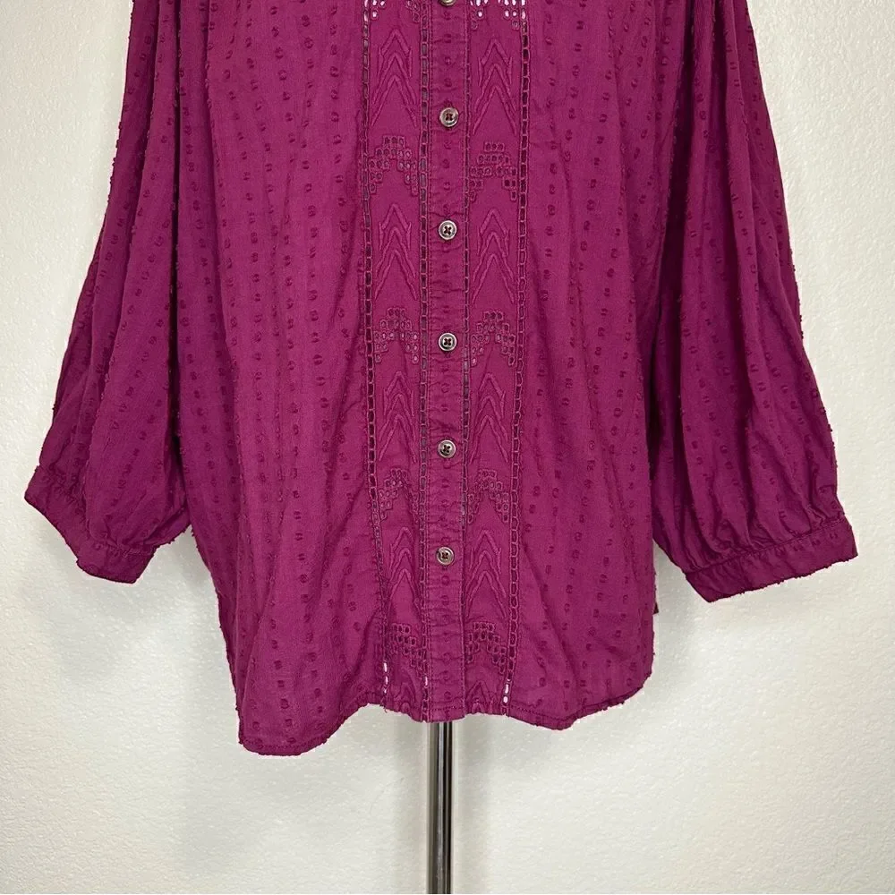 Anthropologie Pilcro Tavi Boho Embroidered Button Down Top